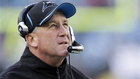 Carolina Panthers coach John Fox reacts to a call in the first half of an  NFL football game against the Cincinnati Bengals in Charlotte, N.C.,  Sunday, Sept. 26, 2010. (AP Photo/Chuck Burton