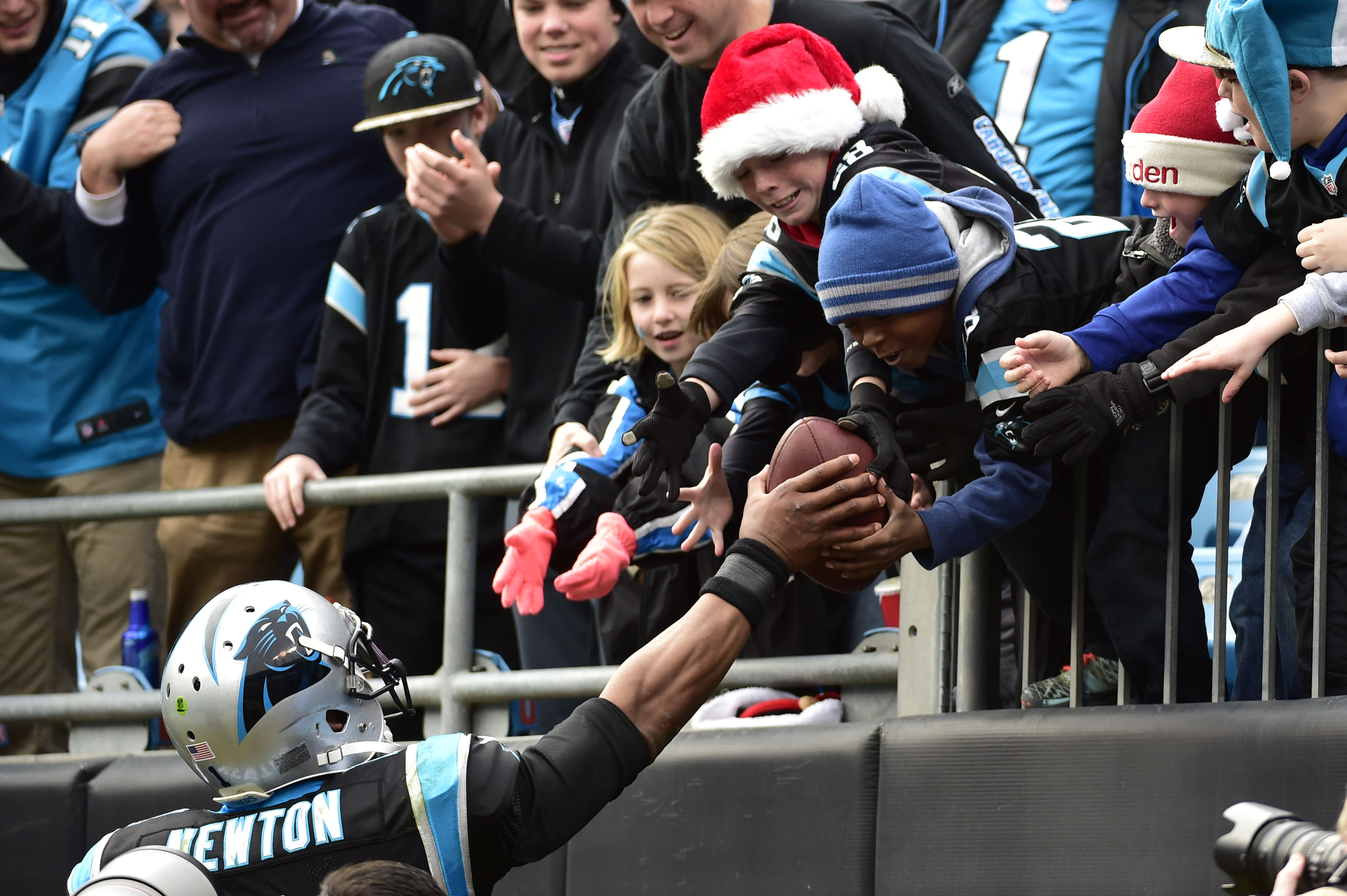 Carolina Panthers quarterback Cam Newton celebrates after scoring