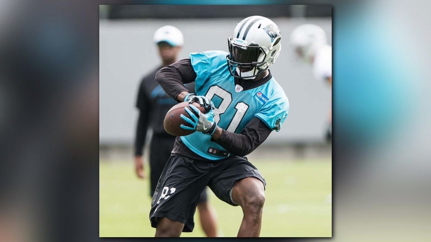 Carolina Panthers WR Mose Frazier takes a swing at Luke Kuechly